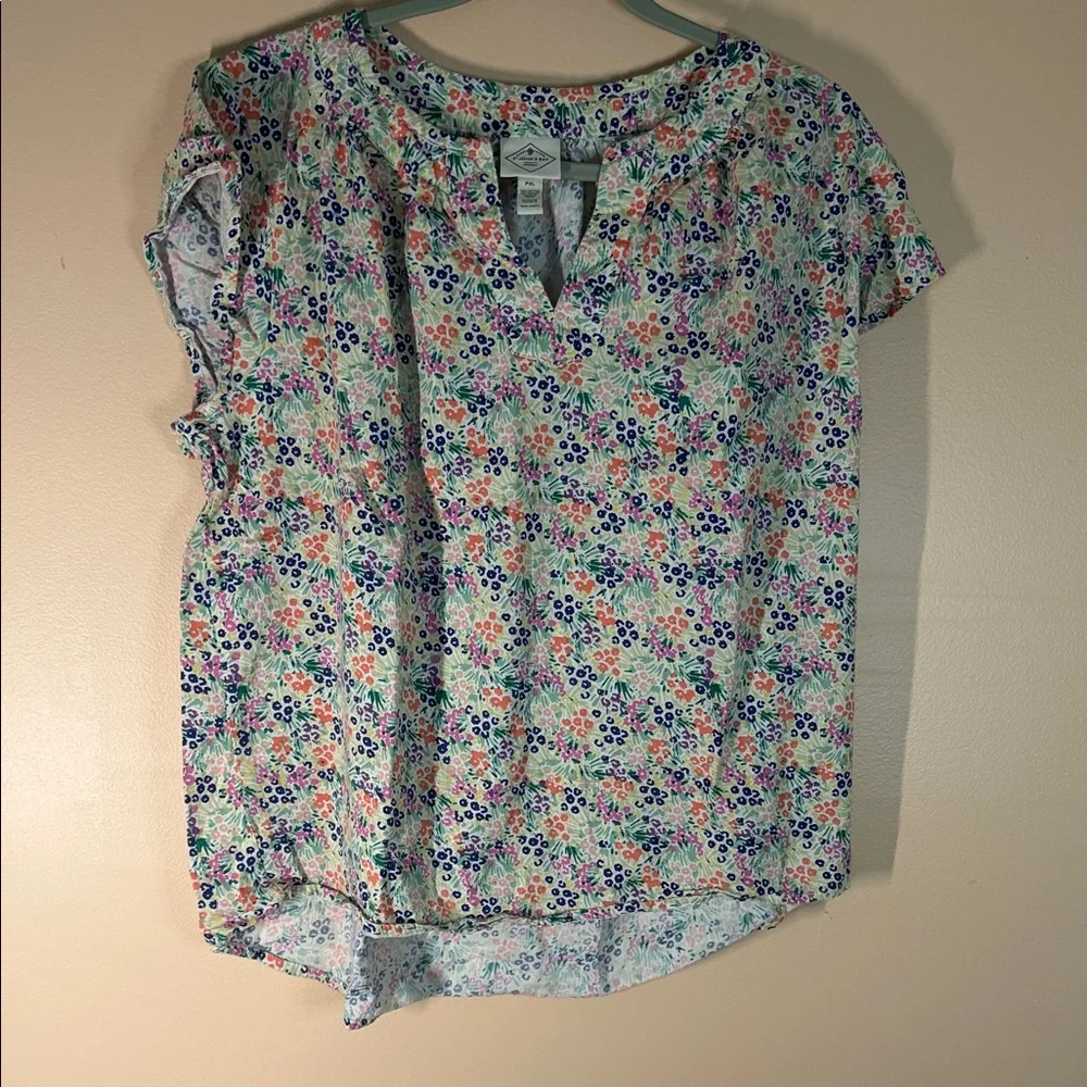 St. John's Bay Floral Short Sleeve Blouse - White, Blue, Pink, Green - Picture 1 of 7